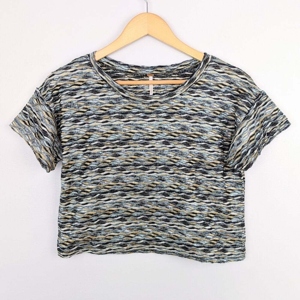 Free People Metallic Woven Short Sleeve Crop Top